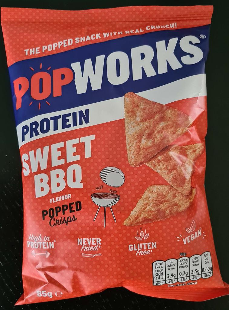 Plaatje van Popworks |  Sojaproteïne chips | Zoete barbecuesmaak - Sojaproteïne chips | Zoete barbecuesmaak