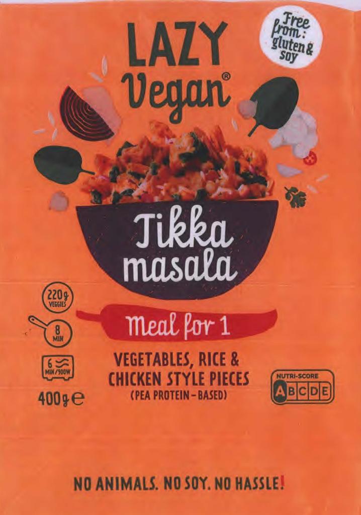Plaatje van Lazy Vegan |  Tikka Masala | Gemengde groenten met op erwteneiwit gebaseerde stukjes, gekookte rijst - Tikka Masala | Gemengde groenten met op erwteneiwit gebaseerde stukjes, gekookte rijst